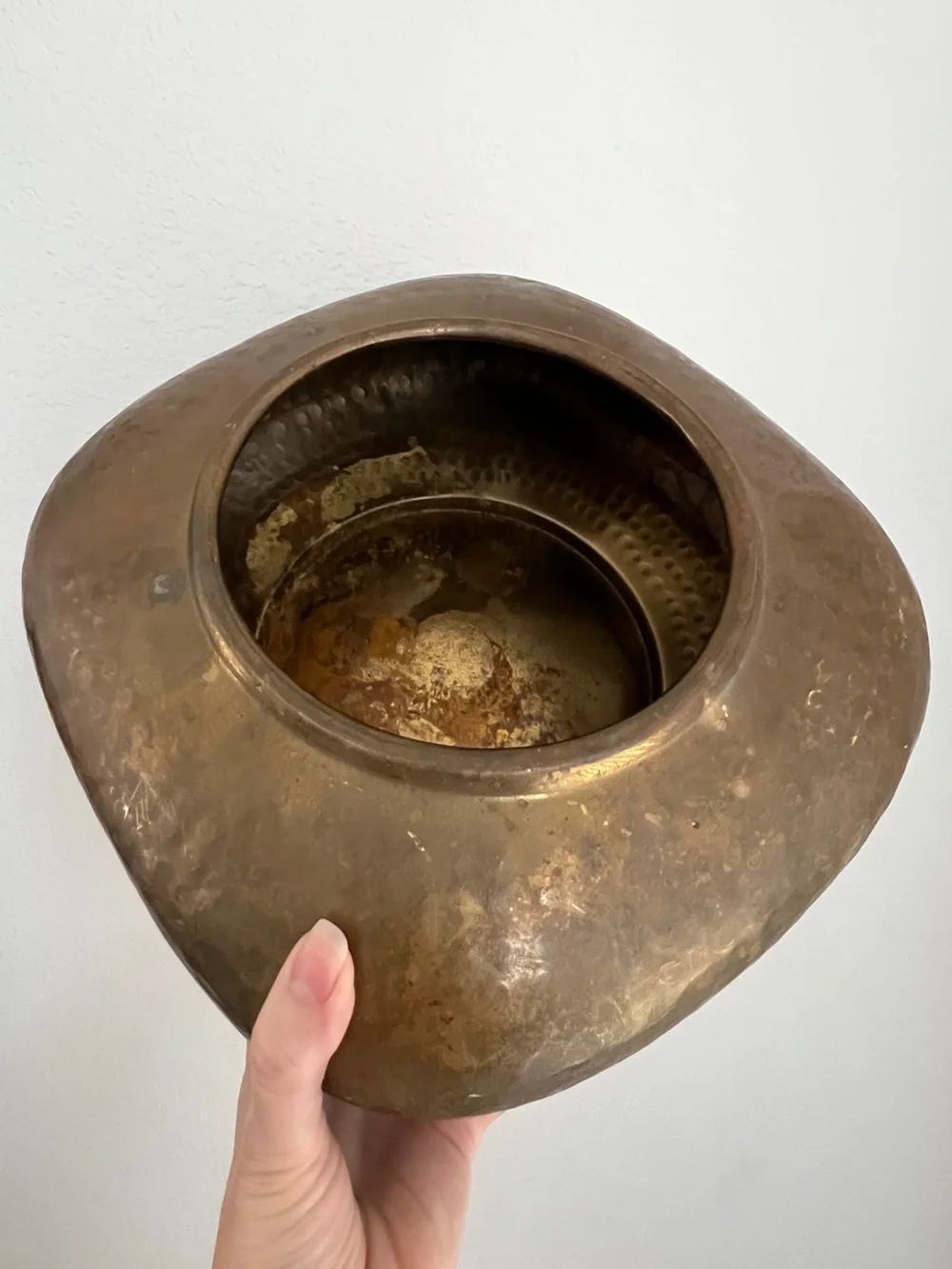 MCM Solid Brass Vintage Planter Hammered Decorative Bowl Vase Cushion-Shaped
